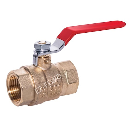 Ez-Fluid 1-1/4inIPS Brass Full Port Ball Valve, Red Handle EZRBVT114